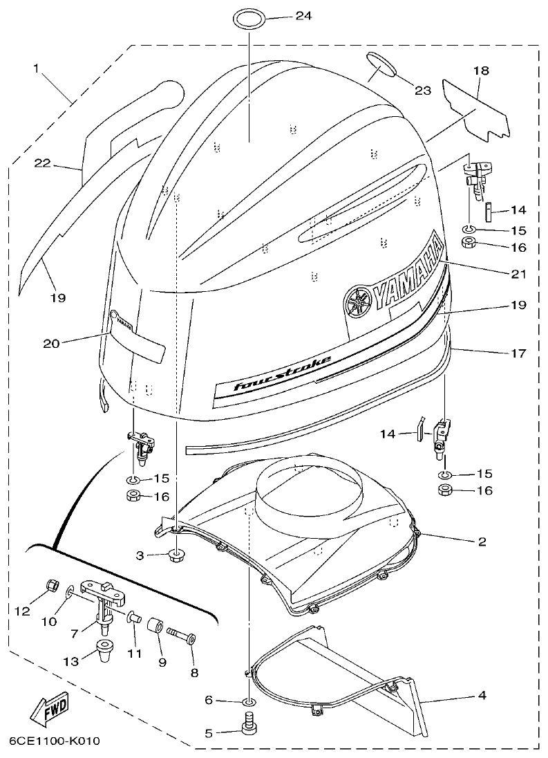 Yamaha F225FET, FL225FET TOP COWLING parts diagram